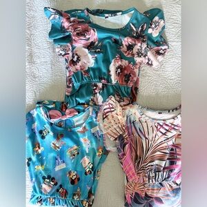 Set of 3 Floral and Character Print Dresses- Size Girls Medium 7/8